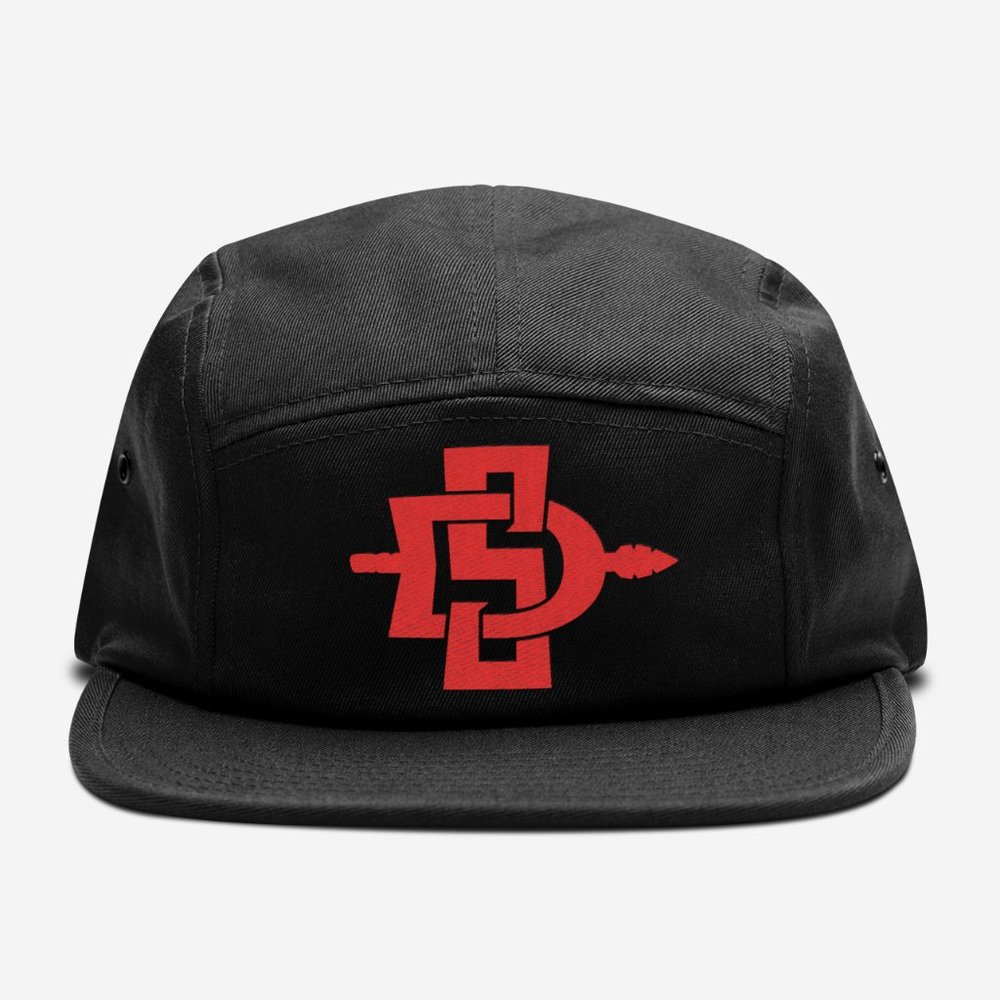 NEW San Diego State Aztecs SD Spear Logo 5 Panel Camper Strapback Hat BLACK